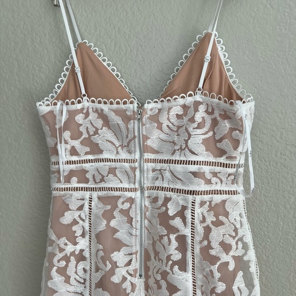 Alluring Love White and Beige Lace Trumpet Hem Midi Dress - Picture 10 of 13